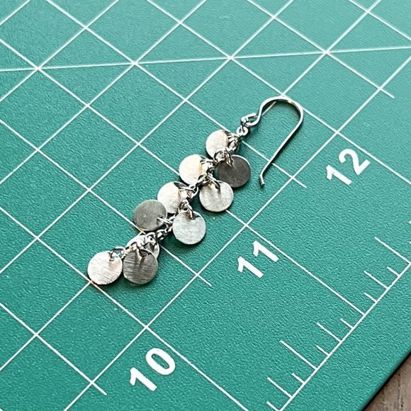 New Rhodium Plated on Sterling Silver French Earrings w/ Brushed Disks Gift Box - Picture 3 of 8